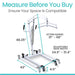 Patient lift dimensions: lifting range 31"-68", adjustable base width 24.5"-31.4", and 43" length with 4.5" casters.