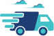 Blue delivery truck icon with motion lines, representing fast shipping and delivery services.