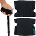 A set of two black cushioned cane handle grip covers with a honeycomb texture, designed to fit over the handle of a cane for enhanced comfort.