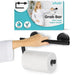 Vive grab bar toilet paper holder, silver, wall-mounted with toilet paper, shown in use by a person.