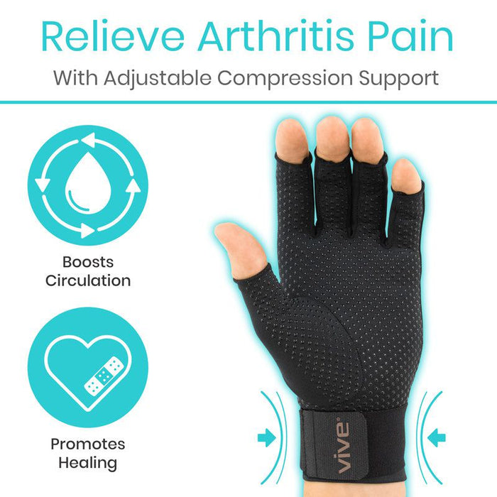 Compression arthritis glove with adjustable support, boosting circulation and promoting healing.