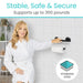 Vive grab bar toilet paper holder, stainless steel, supports up to 350 lbs, shown in use by a person in a robe.