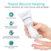 Person squeezing bottle of hydrogel wound gel with text highlighting rapid wound healing - fast recovery for cuts, burns, and scrapes