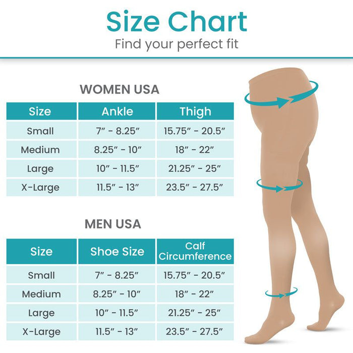 high waist compression pantyhose size and measurement chart