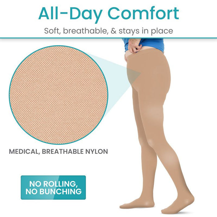 high waisted compression stockings featuring soft, breathable, medical nylon fabric
