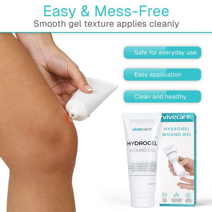 person applying hydrogel wound gel to scrape on knee