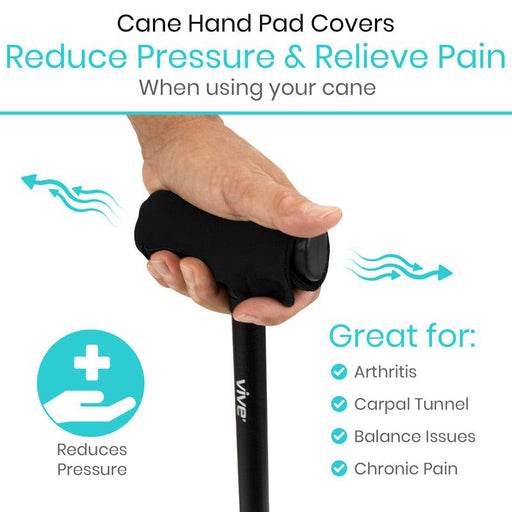 Cane hand pad cover designed to reduce pressure and relieve pain, ideal for arthritis, carpal tunnel, balance issues, and chronic pain.
