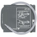 A Vive Precision blood pressure monitor replacement cuff in gray color with a diagram illustrating the correct placement on the left arm.