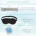What's included. Lavender scented memory foam pillow (25.59 inches by 4.33 inches). Light blocking eyemask and soft foam earplugs.