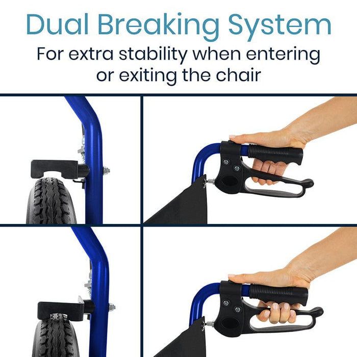 dual breaking system for extra stability when entering or exiting the chair