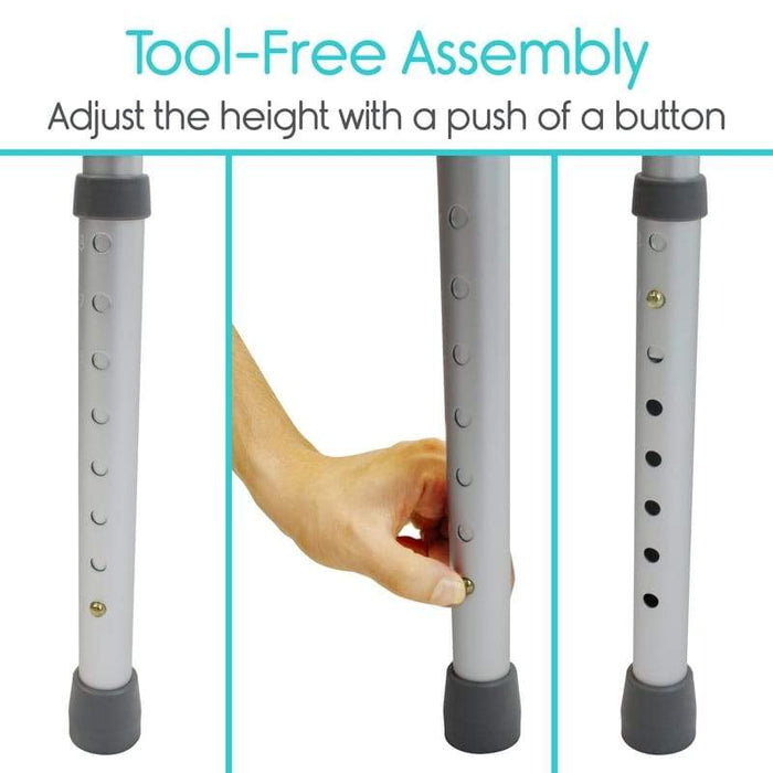Tool-free Assembly. Adjust the height with a push of a button.