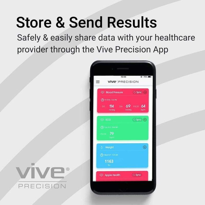 Store & Send Results with the Vive Precision App. Safely & Easily share date with your healthcare provider